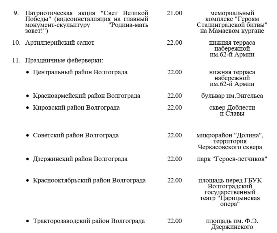 План празднования 9 мая в волгограде