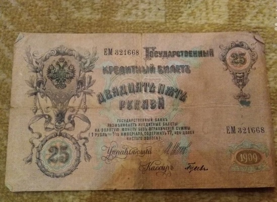 Волгоградка продает 25-рублевую банкноту 1909 года за миллион