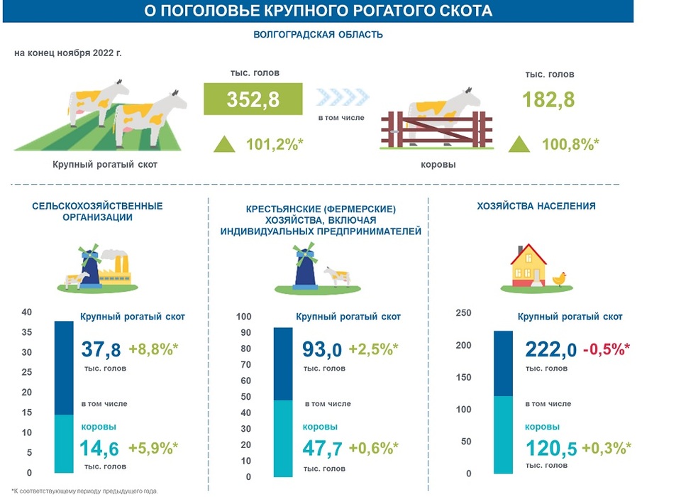 Поголовье КРС в Волгоградской области выросло на 1,2%
