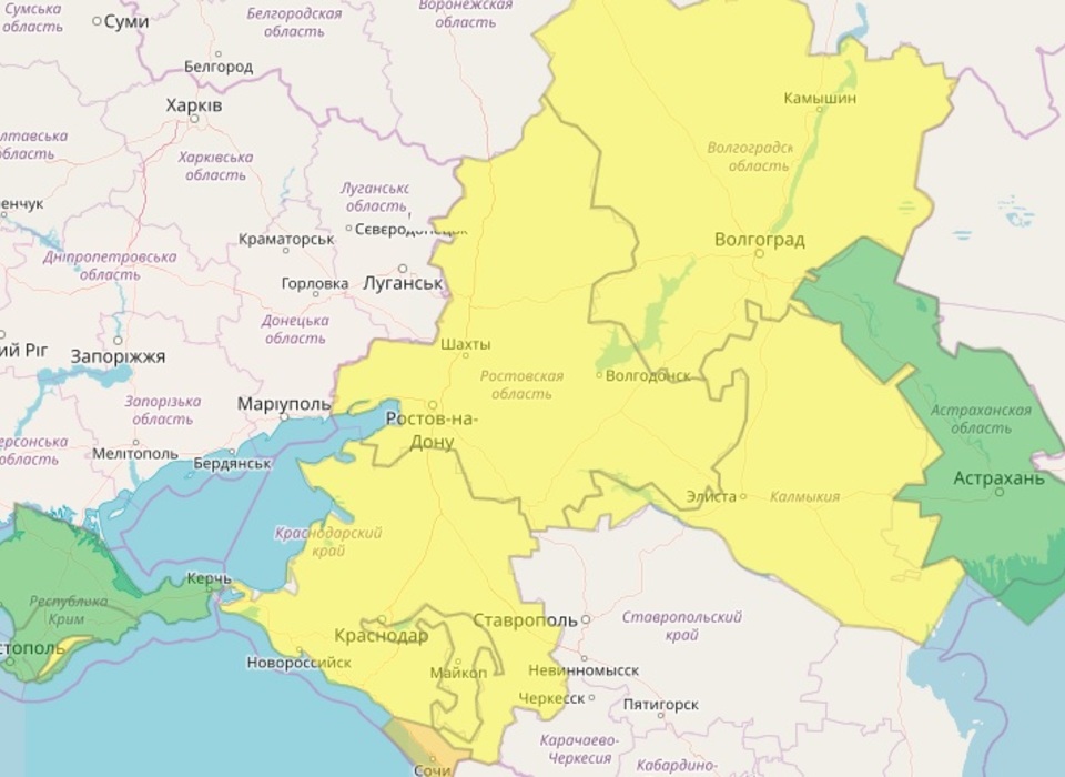 В Волгоградской области установлен желтый уровень опасности из-за погоды