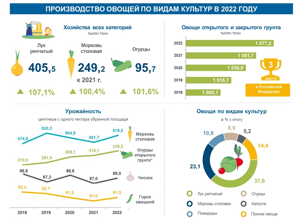 Волгоградская область по производству овощей занимает третье место в РФ и второе в ЮФО
