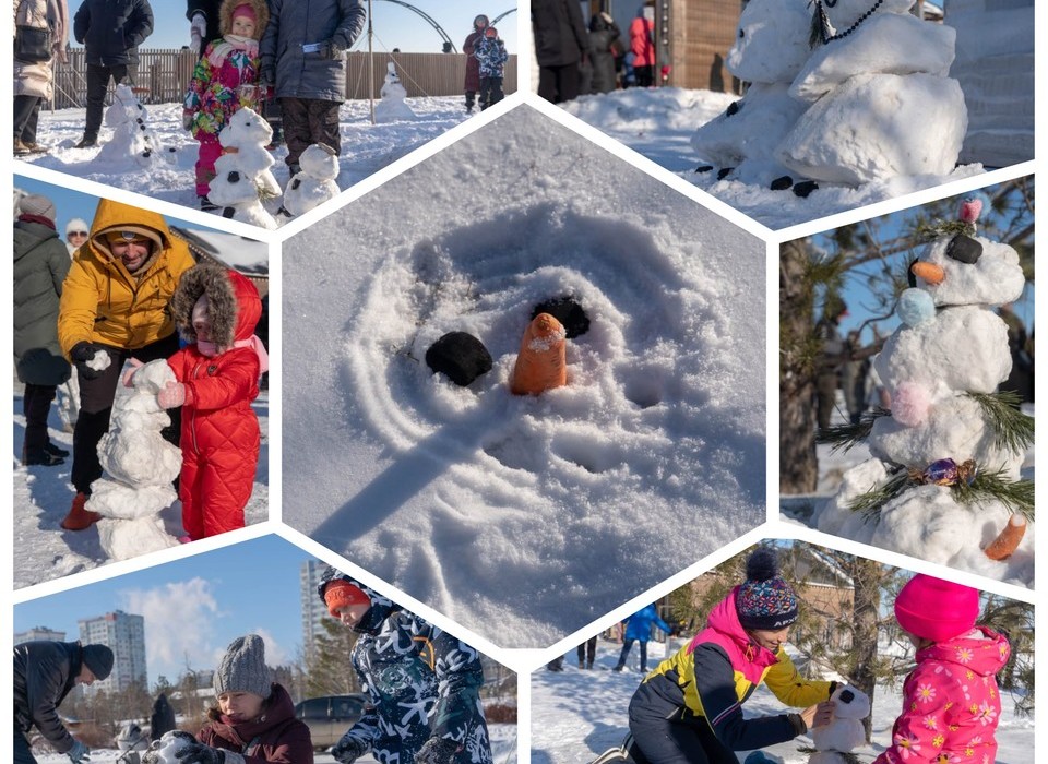 В центре Волгограда слепили 30 снеговиков в рамках семейного конкурса